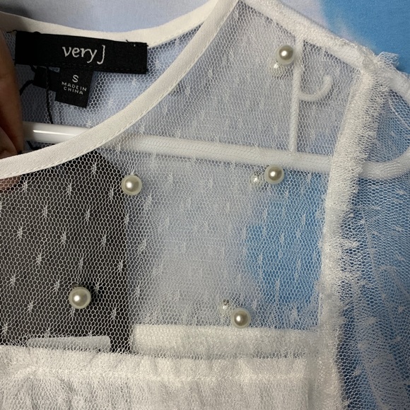 Very J- White Babydoll Pearl Embellished Dress S - Picture 4 of 10